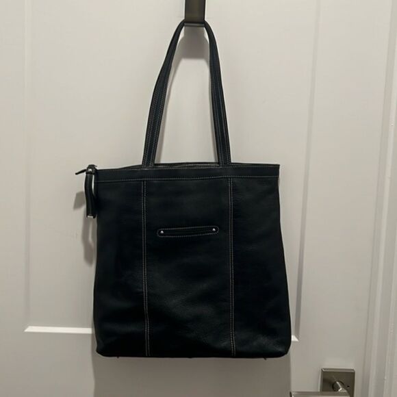 B. Makowsky Black Pebbled Leather Tote - Picture 1 of 15